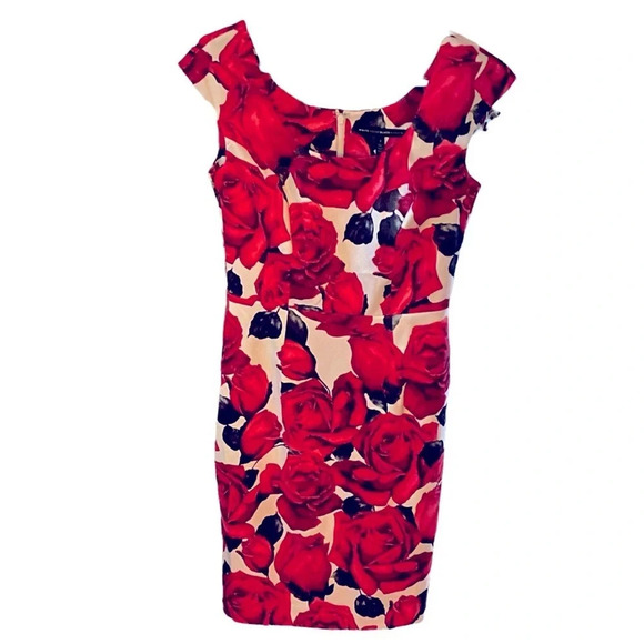 NWT White House Black Market Rose Floral Print Bodycon Sleeveless Dress Size 2 - Picture 7 of 9
